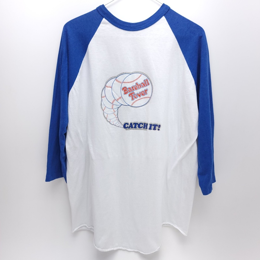MLB Vintage Stedman 3/4 Sleve Baseball Fever Catch‎ It XL T-Shirt Blue White